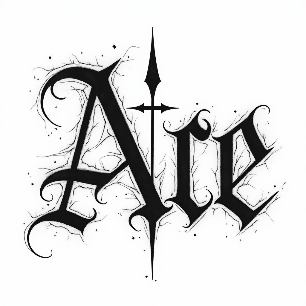 Acetext-based tattoo, gothic font ultra-realistic, perfectly placed, high-quality font design, photo-realistic shading, 8k, high quality, finely detailed typography - Variation 4