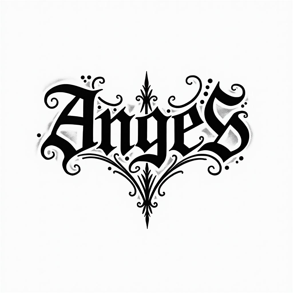Acetext-based tattoo, gothic font ultra-realistic, perfectly placed, high-quality font design, photo-realistic shading, 8k, high quality, finely detailed typography - Variation 2