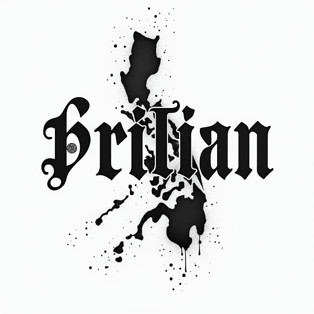 Filipino flag and great Britain flag combinationstext-based tattoo, japanese font ultra-realistic, perfectly placed, high-quality font design, photo-realistic shading, 8k, high quality, finely detailed typograph - Variation 26