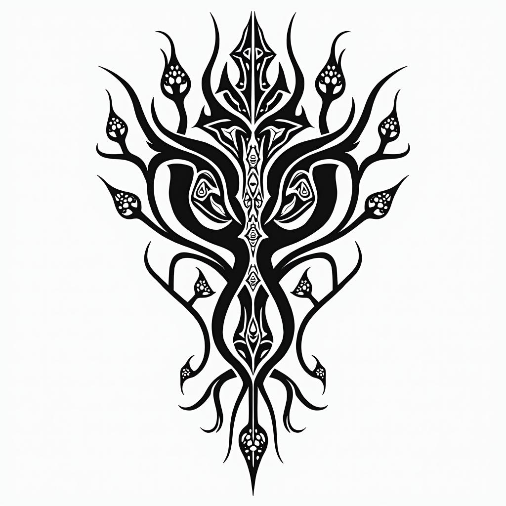 Blood vesselsin tribal tattoo style, featuring bold and black geometric shapes, curved lines, intertwine and flow seamlessly, creating a powerful and symbolic design, polynesian and maori styles - Variation 3