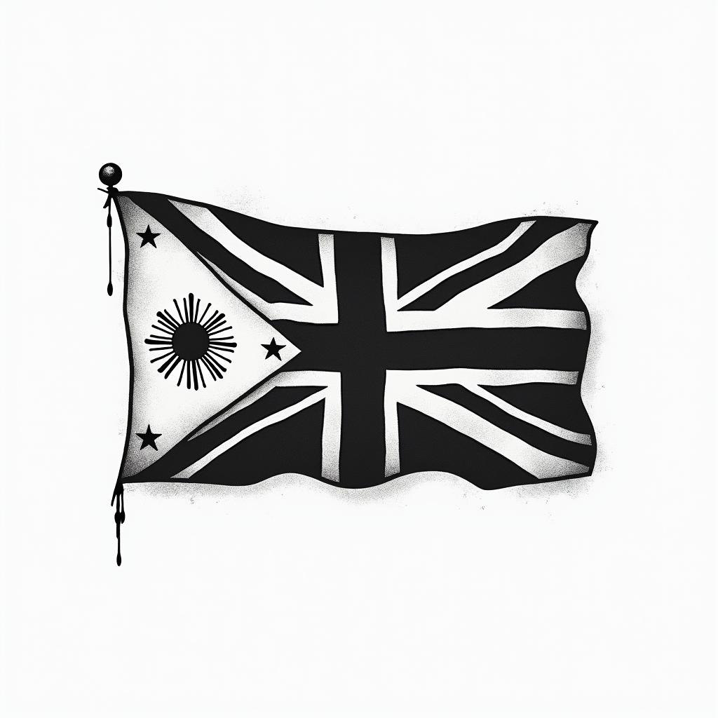 Filipino flag and great Britain flag combinationstext-based tattoo, japanese font ultra-realistic, perfectly placed, high-quality font design, photo-realistic shading, 8k, high quality, finely detailed typograph - Variation 13