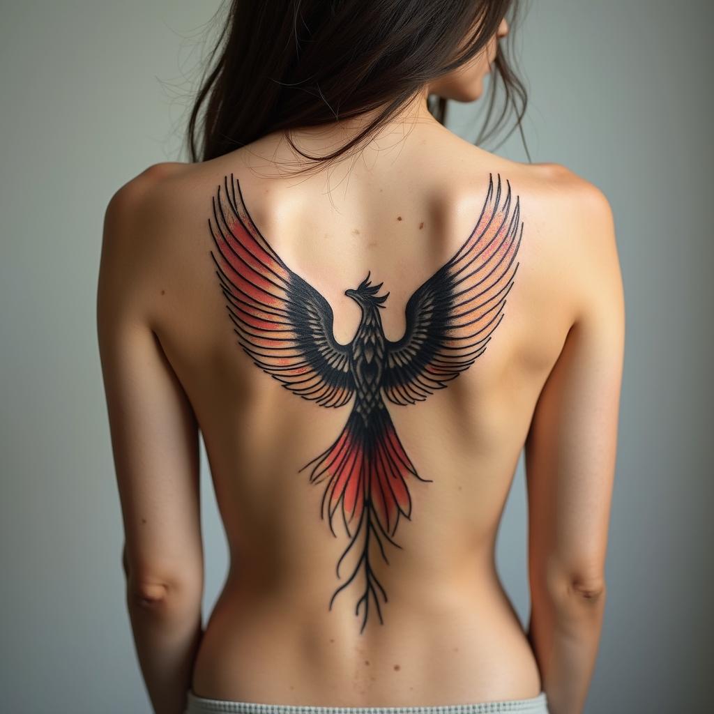 Phoenixin minimalist style tattoo, featuring simple shapes and fine lines, with minimal shading and details, tiny triangles, creating a sense of balance and harmony - Variation 4