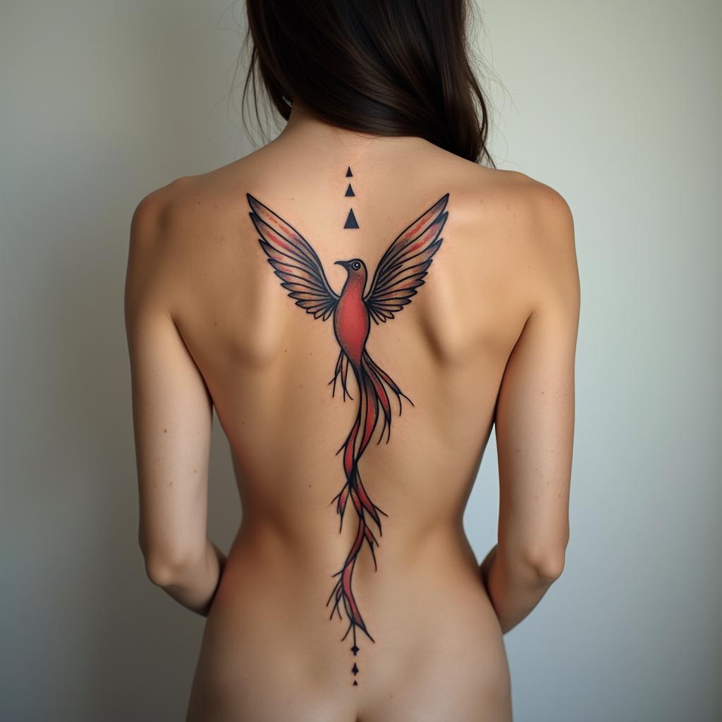 Phoenixin minimalist style tattoo, featuring simple shapes and fine lines, with minimal shading and details, tiny triangles, creating a sense of balance and harmony