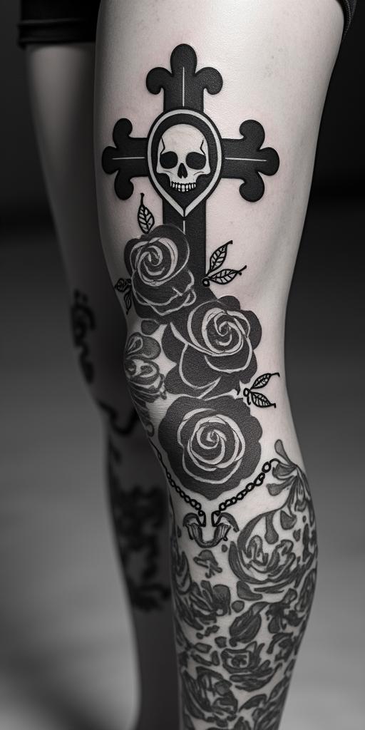Heartsin chicano style tattoo, featuring intricate black and grey shading, bold elements of traditional chicano culture symbols, add a big cross with skull, chains and roses