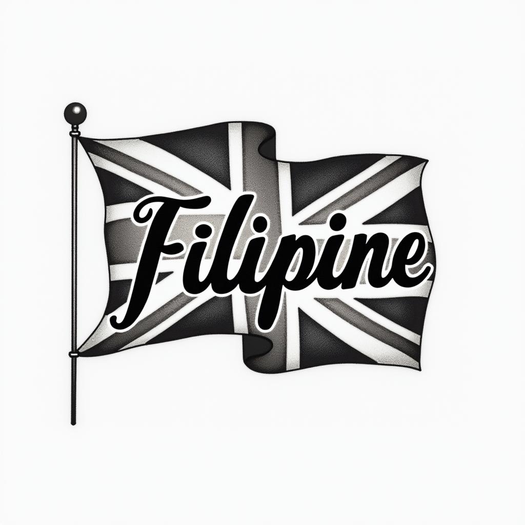 Filipino flag and great Britain flag combinationstext-based tattoo, japanese font ultra-realistic, perfectly placed, high-quality font design, photo-realistic shading, 8k, high quality, finely detailed typograph - Variation 3