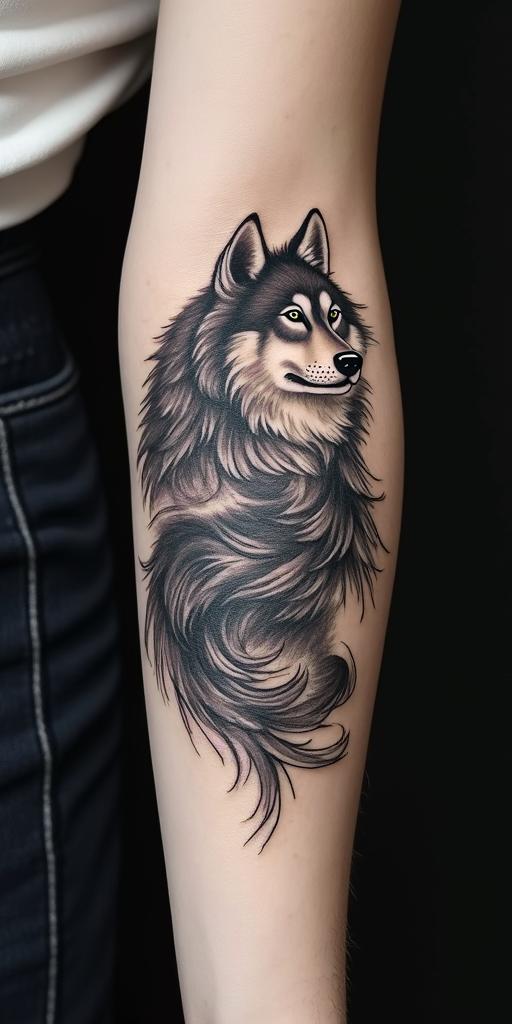 arm cover up, mix of wolf and phoenixin 8-bit tattoo style, minimalistic pixel style tattoo, pixel art with simplified shapes and retro gaming visuals, inspired by 8-bit pixel based detailing - Variation 2