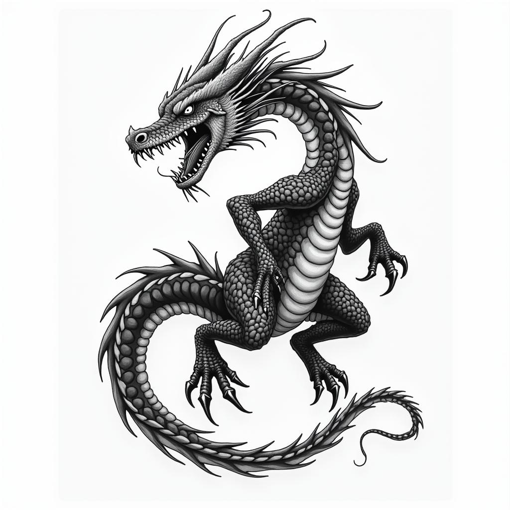 Rayquazain japanese style tattoo, detailed tattoo, traditional japanese culture tattoo, mythology, 8k - Variation 3