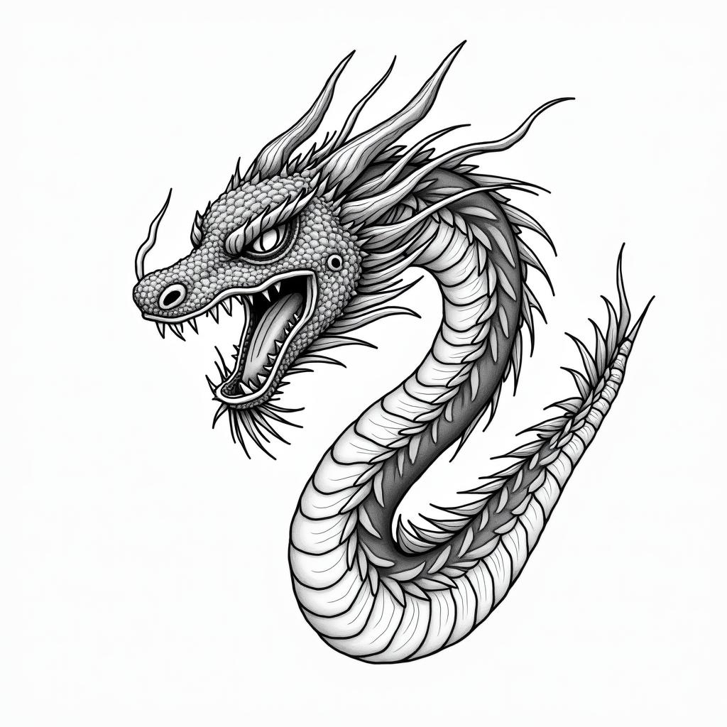 Rayquazain japanese style tattoo, detailed tattoo, traditional japanese culture tattoo, mythology, 8k - Variation 2