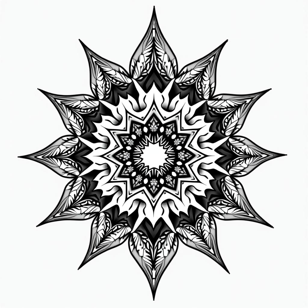 Success, willpower, anger, divorcein dotwork style tattoo, complex mandala patterns, interlocking geometric shapes with sharp symmetry, clean lines, sharp angles