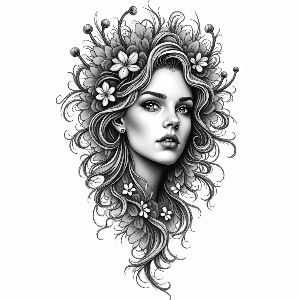 Wisteria Blume, wild in farbein new school tattoo, pop culture, modern, detailed tattoo, illustrative - Variation 4