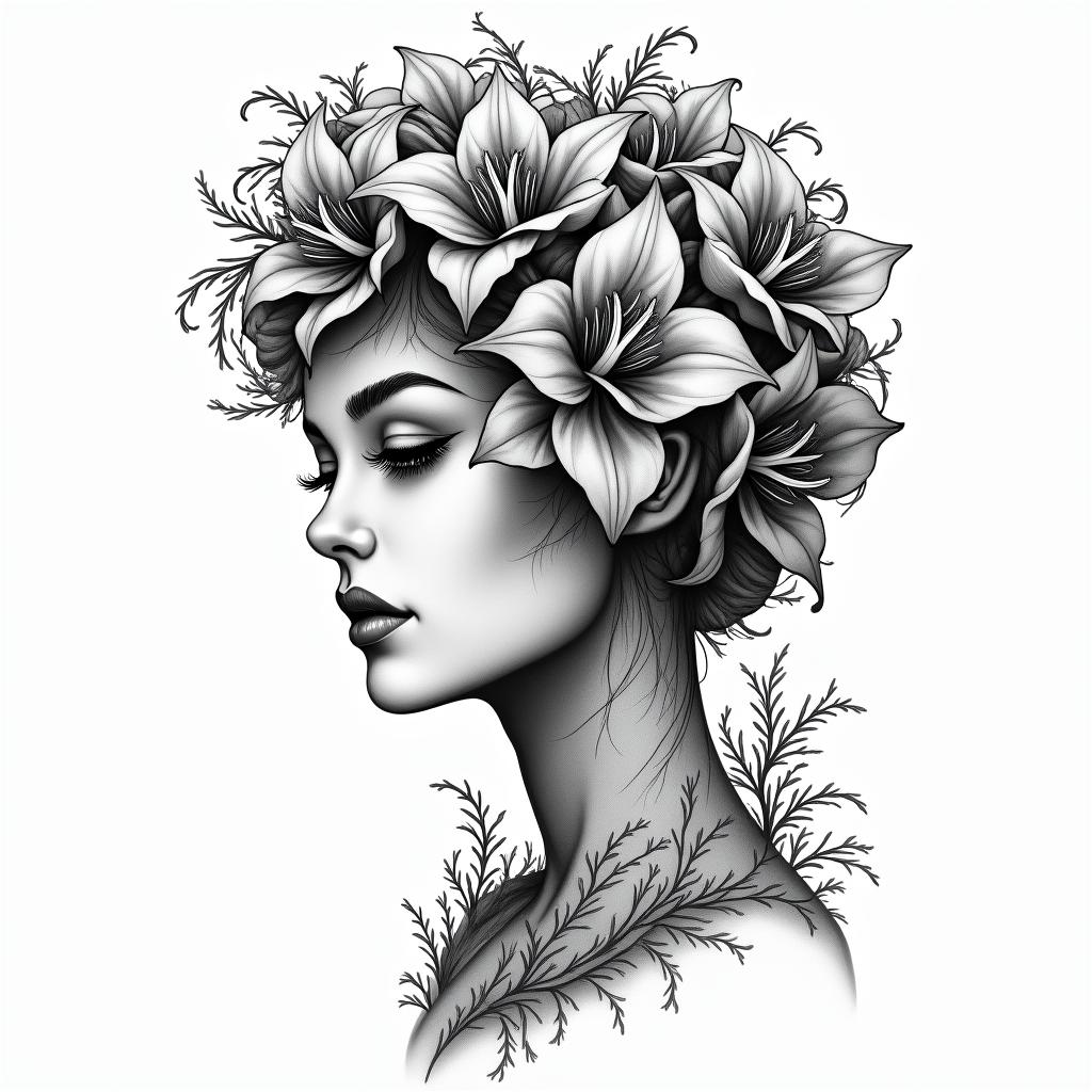 Wisteria Blume, wild in farbein new school tattoo, pop culture, modern, detailed tattoo, illustrative - Variation 3