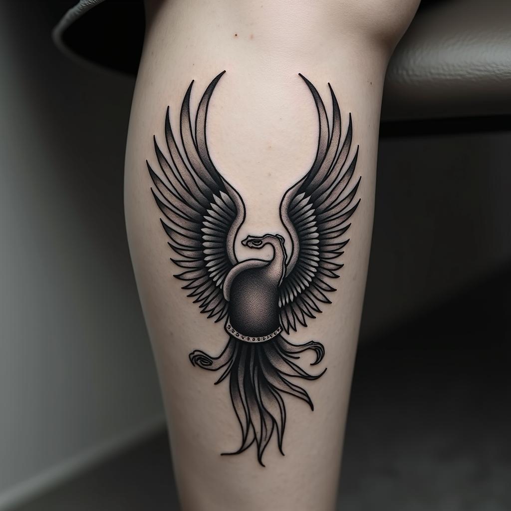 Wing, bracelet, on anklein authentic tattoo style, incorporating traditional modifications, bold black outlines, solid color fills, featuring classic authentic elements - Variation 4