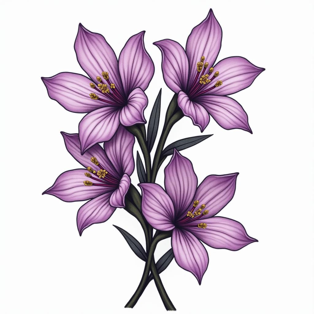 Wisteria flowers in colorin new school tattoo, pop culture, modern, detailed tattoo, illustrative - Variation 2