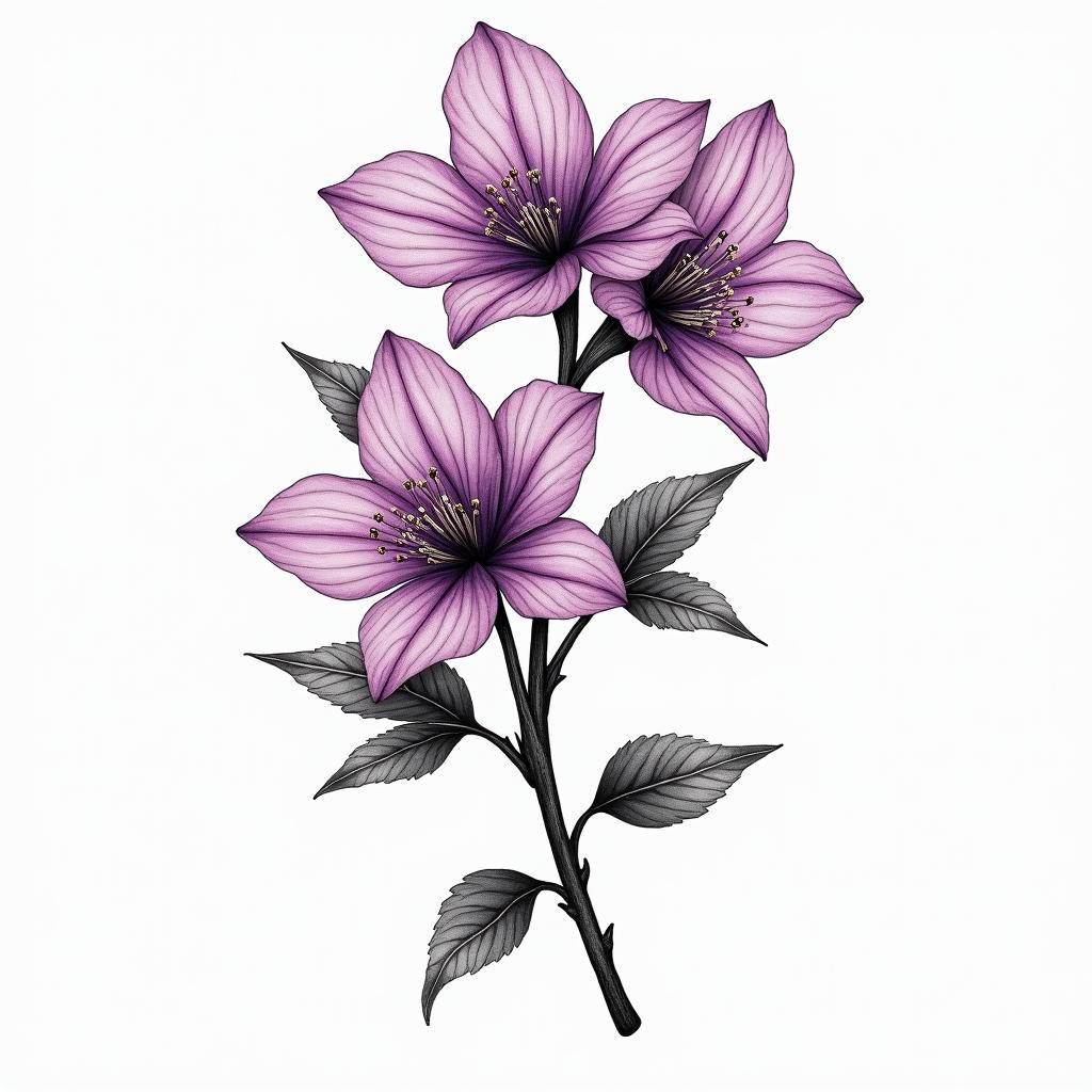 Wisteria flowers in colorin new school tattoo, pop culture, modern, detailed tattoo, illustrative