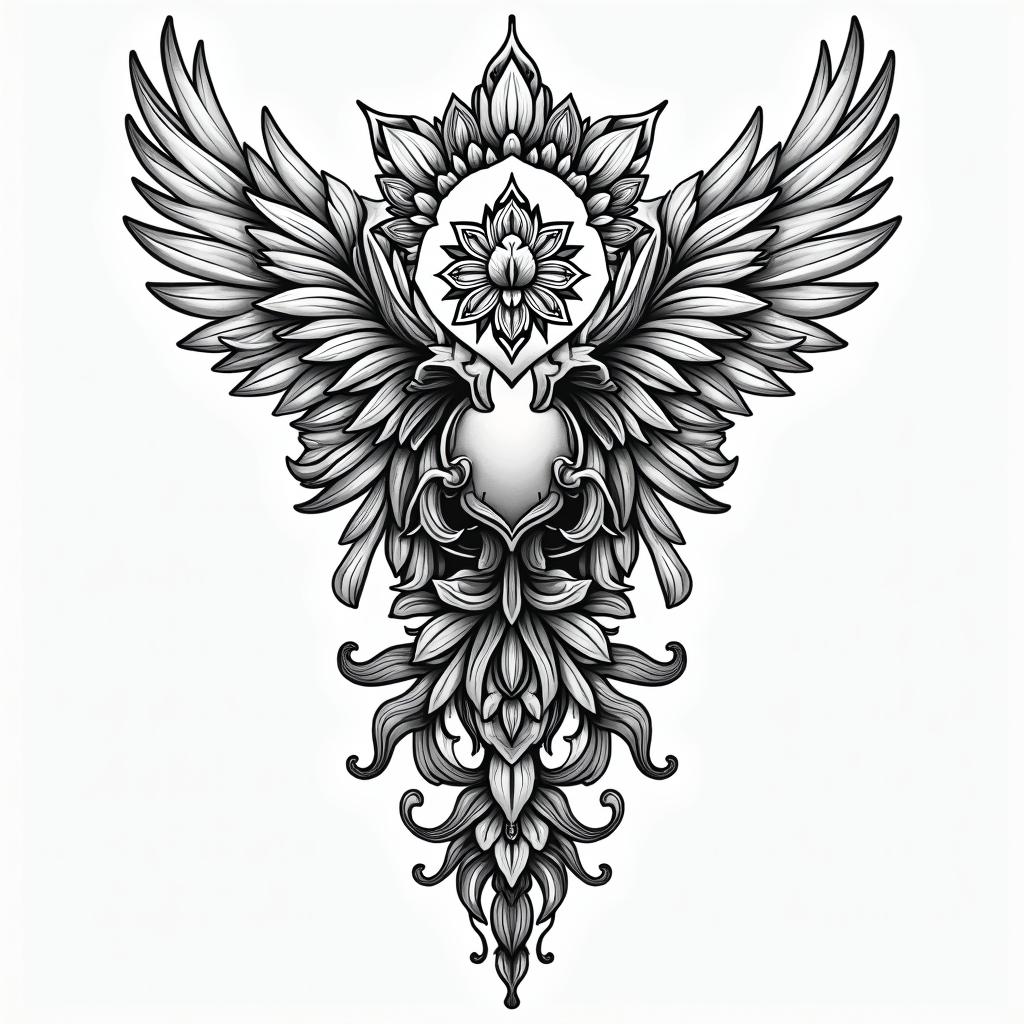 Success, willpower, anger, divorcein ornamental tattoo style, featuring intricate symmetrical patterns and floral designs, showcasing highly detailed line work and geometric shapes, creating a sense of elegance and balance - Variation 3