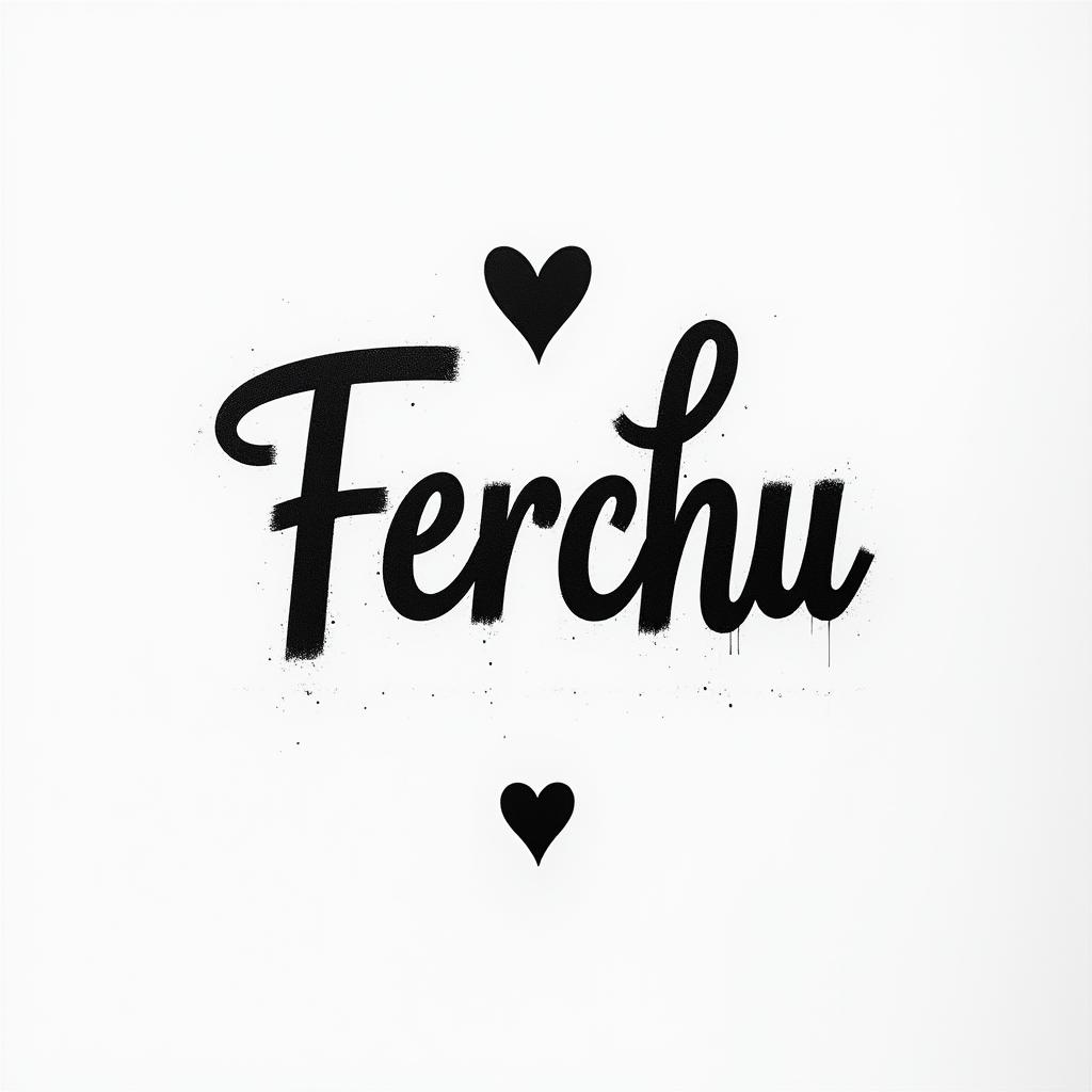 Word Ferchu and a black heartminimalist text-based tattoo, Monospace font ultra-realistic, perfectly placed, high-quality font design, photo-realistic shading, 8k, high quality, finely detailed typograph - Variation 2