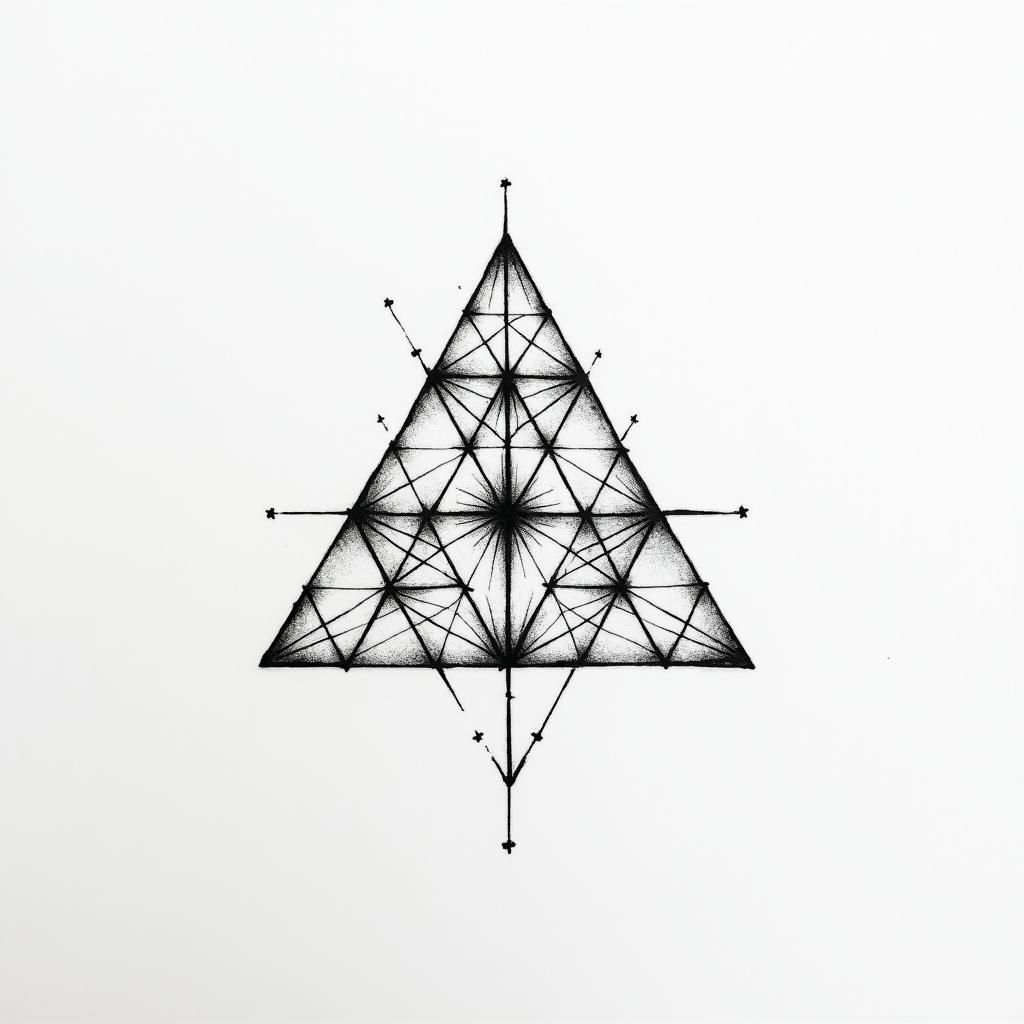 I have proverbs 14:23 on one side of my chest and want to get some cool patterns around itin minimalist style tattoo, featuring simple shapes and fine lines, with minimal shading and details, tiny triangles, creating a sense of balance and harmony - Variation 3
