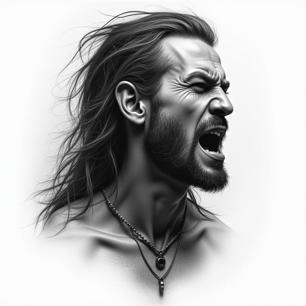 rage, warriorin portrait tattoo style, featuring a highly realistic and detailed depiction
