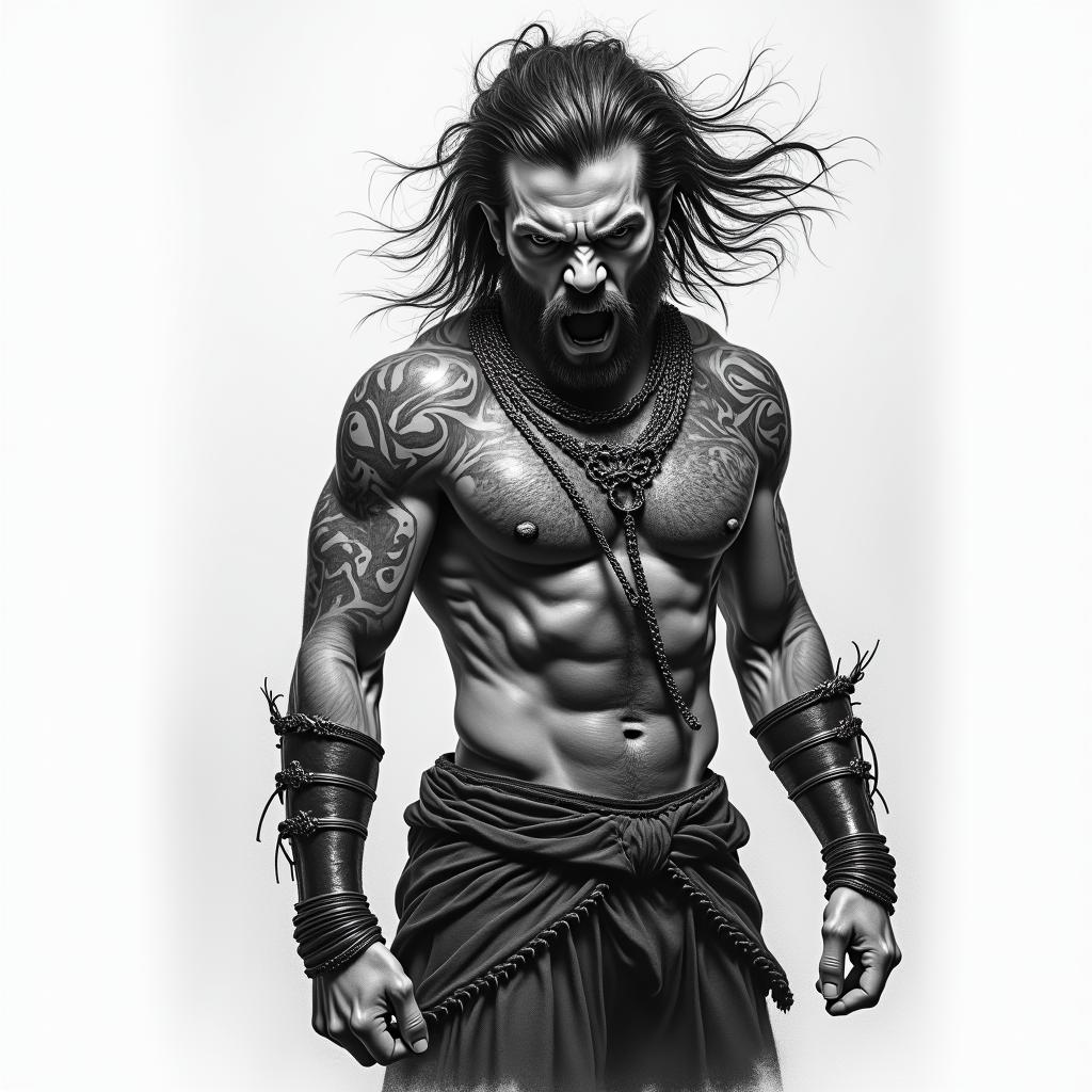 rage, warriorin portrait tattoo style, featuring a highly realistic and detailed depiction  - Variation 4