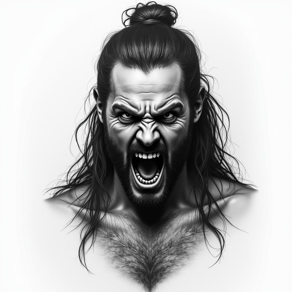 rage, warriorin portrait tattoo style, featuring a highly realistic and detailed depiction  - Variation 3