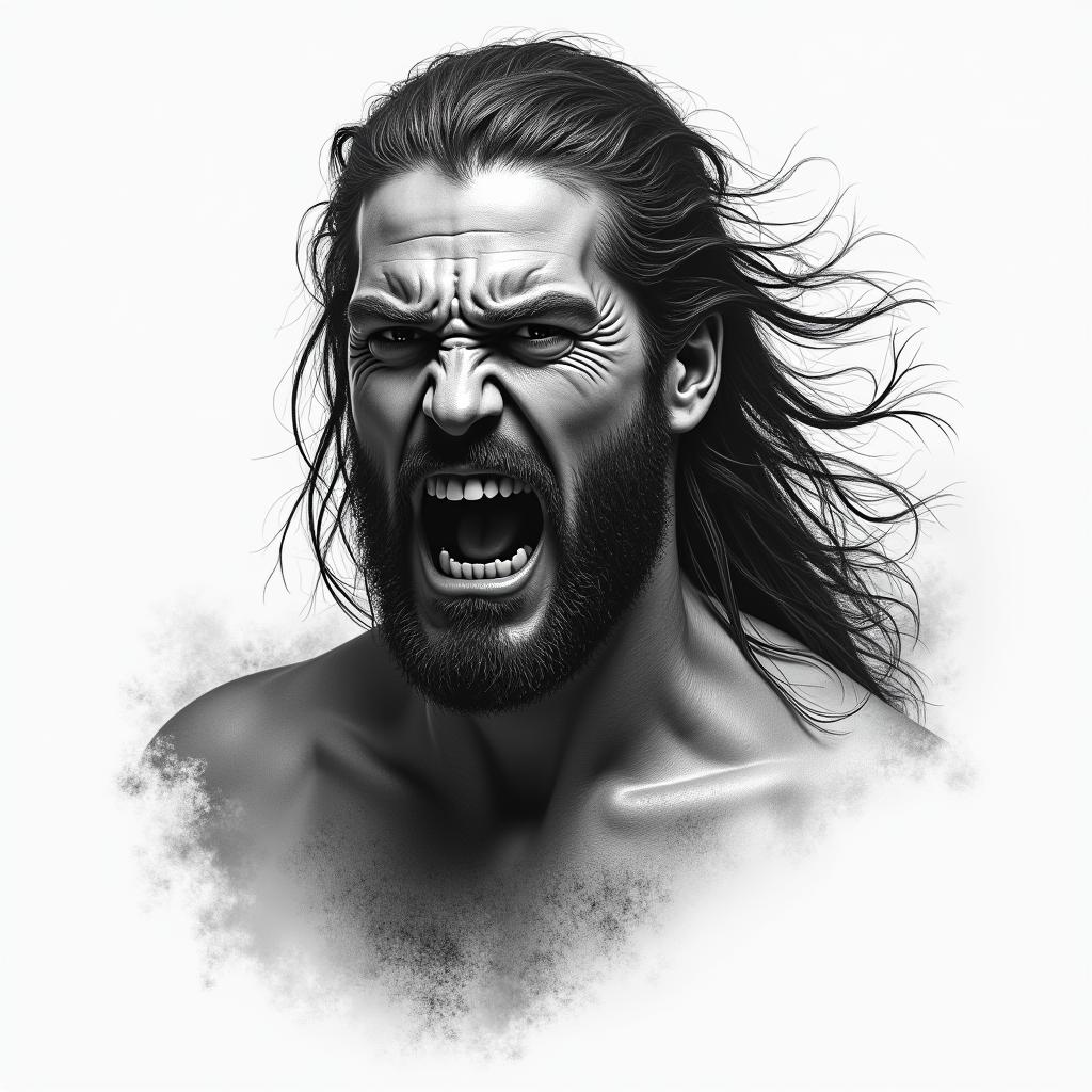 rage, warriorin portrait tattoo style, featuring a highly realistic and detailed depiction  - Variation 2