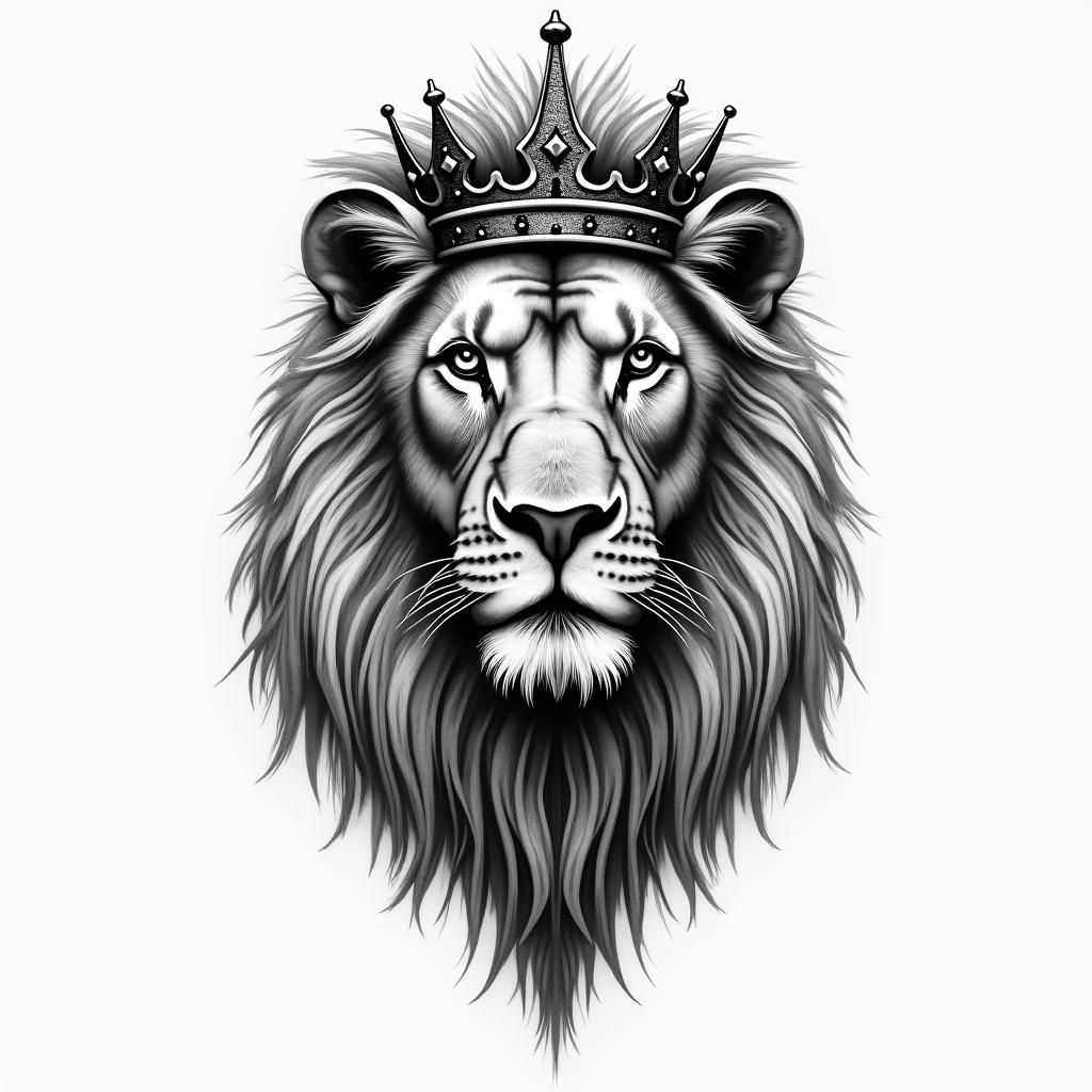 A lion with a crownhigly detailed tattoo