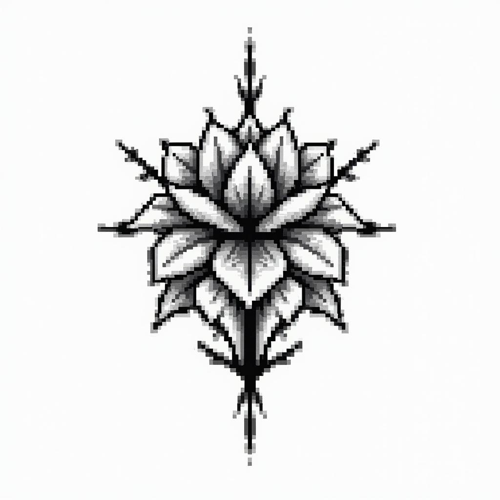 Compasin 8-bit tattoo style, minimalistic pixel style tattoo, pixel art with simplified shapes and retro gaming visuals, inspired by 8-bit pixel based detailing - Variation 3