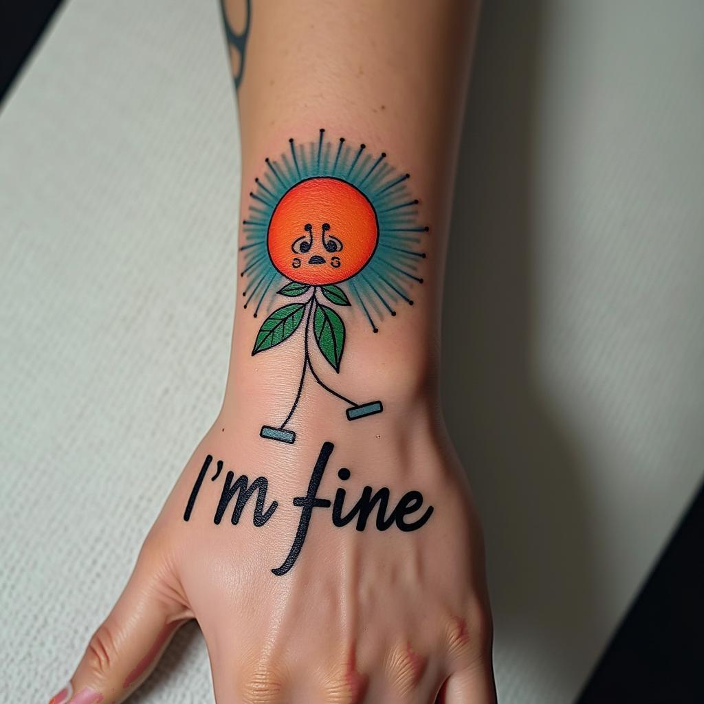 I'm fine save mein 8-bit tattoo style, minimalistic pixel style tattoo, pixel art with simplified shapes and retro gaming visuals, inspired by 8-bit pixel based detailing - Variation 3