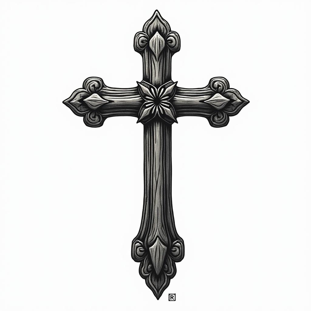 Old Wooden crossin authentic tattoo style, incorporating traditional modifications, bold black outlines, solid color fills, featuring classic authentic elements - Variation 4