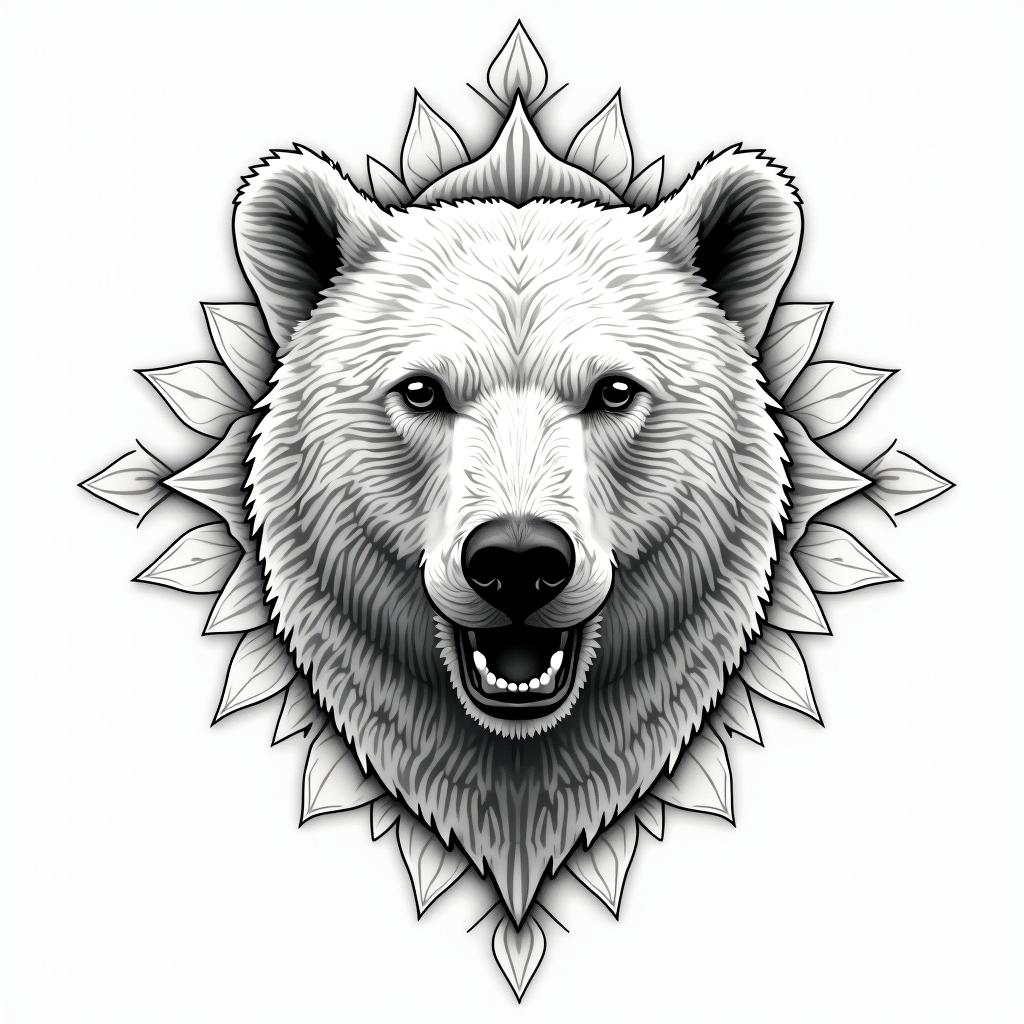 Polar bear water geometrical in geometric style tattoo, blending hexagons, mandala-inspired patterns, symmetrical and fractal design, clean lines, sharp angles - Variation 3