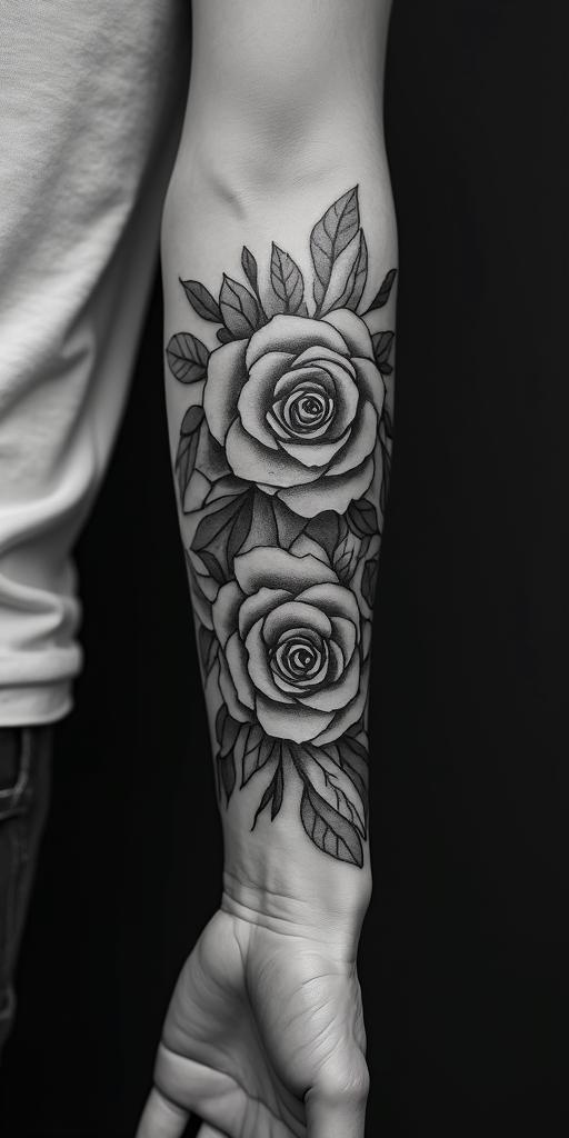 Famiglia with two money roseshigly detailed tattoo - Variation 2