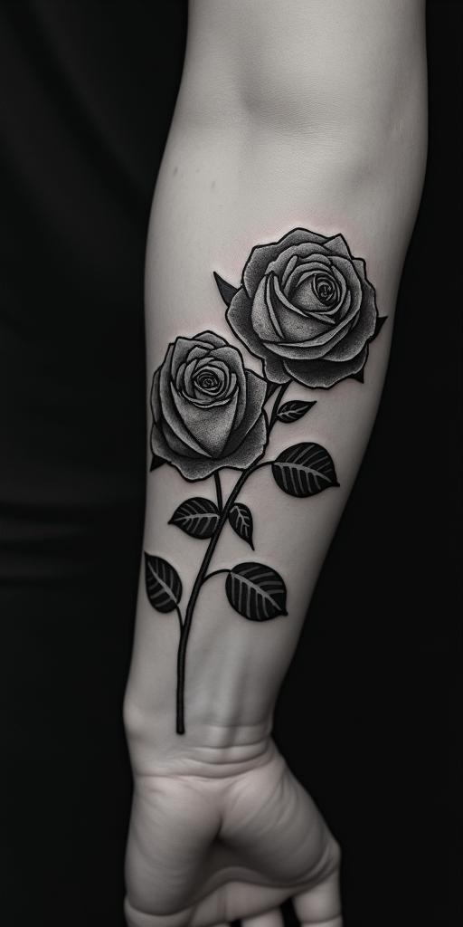 Famiglia with two money roseshigly detailed tattoo - Variation 3
