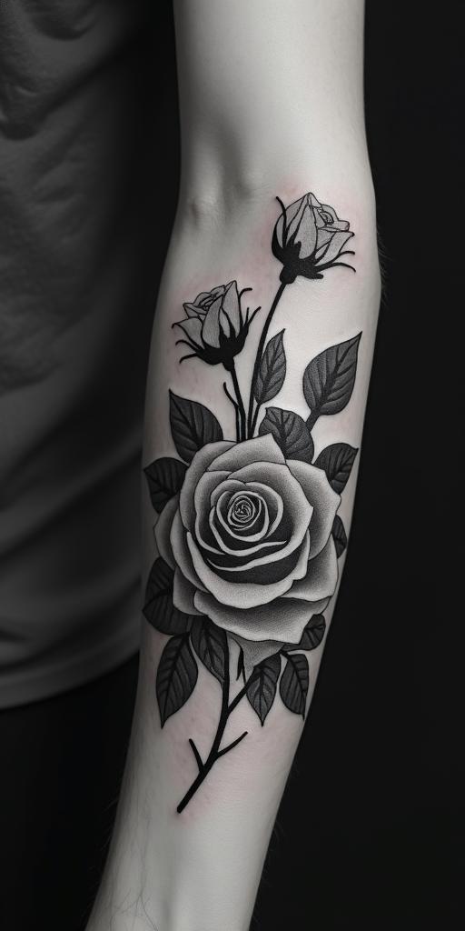 Famiglia with two money roseshigly detailed tattoo - Variation 4