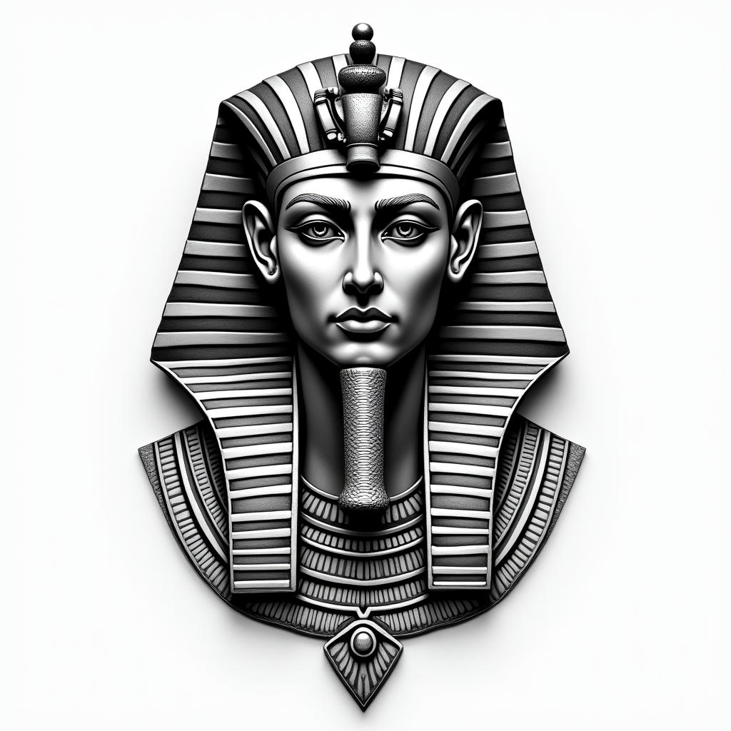 rage, warriorin egyptian style tattoo, bold elements of ancient egyptian culture including a portrait of an Egyptian pharaoh with detailed facial features, in hieroglyphs and symbolic imagery, eye of horus, ankh symbol, scarab beetle - Variation 3