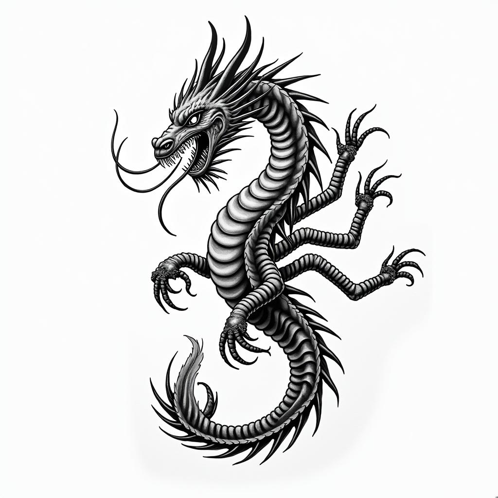 Frank William Campbell 1988 dragon scorpion Salinas Californiain japanese style tattoo, detailed tattoo, traditional japanese culture tattoo, mythology, 8k - Variation 2