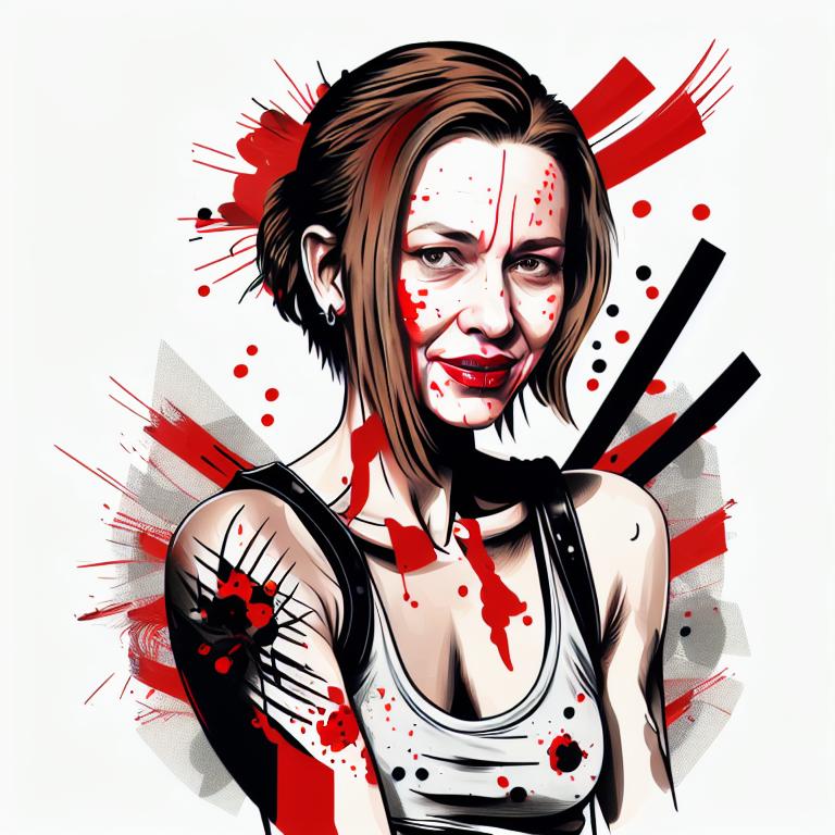 trash polka tattoo style, showcasing bold black and red ink with dynamic brush strokes and splatters. Incorporates abstract elements and expressive, chaotic lines on a solid white background. Detailed design with a high-contrast soft colored near white toned look, blending realism and abstraction to create an intense visual impactundefined - Variation 14