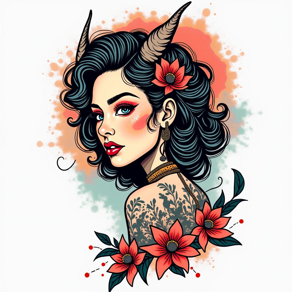 Kendriana, Scorpio, Hahirain pop art style tattoo, featuring bold and vibrant colors, exaggerated outlines, iconic imagery, inspired by comic books and speech bubbles, comic book characters, retro pop culture - Variation 4