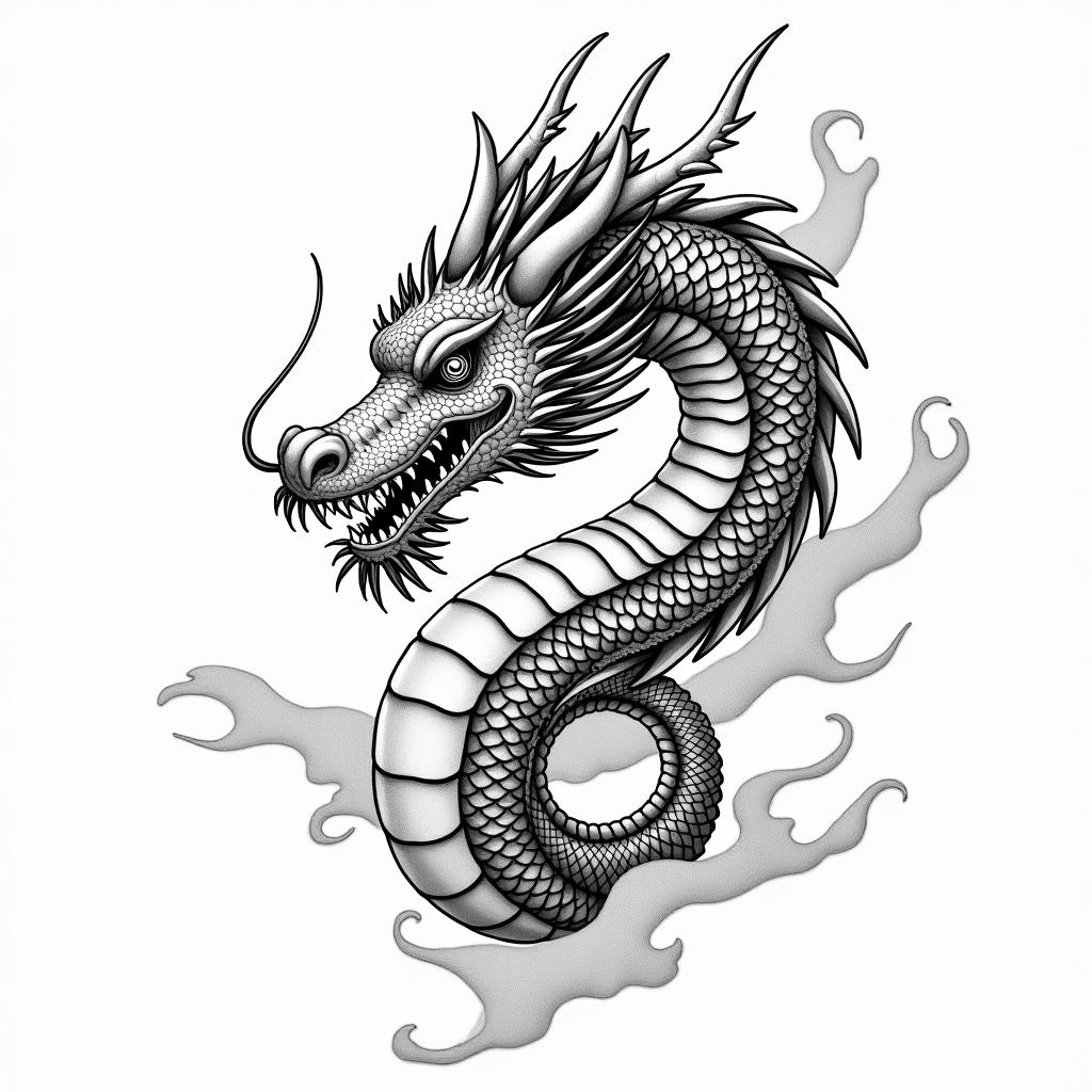 Frank William Campbell 1988 year of the dragon,water scorpion Salinas Californiain japanese style tattoo, detailed tattoo, traditional japanese culture tattoo, mythology, 8k