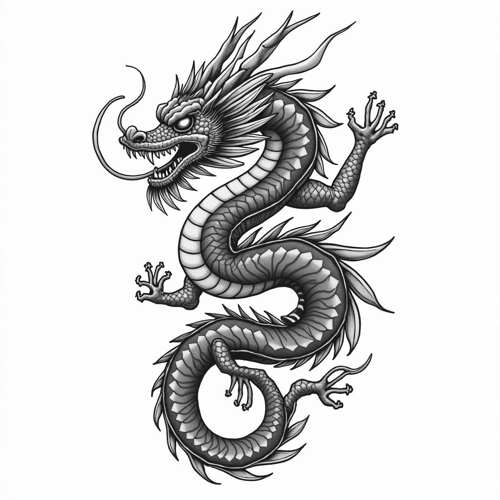 Frank William Campbell 1988 year of the dragon,water scorpion Salinas Californiain japanese style tattoo, detailed tattoo, traditional japanese culture tattoo, mythology, 8k - Variation 2
