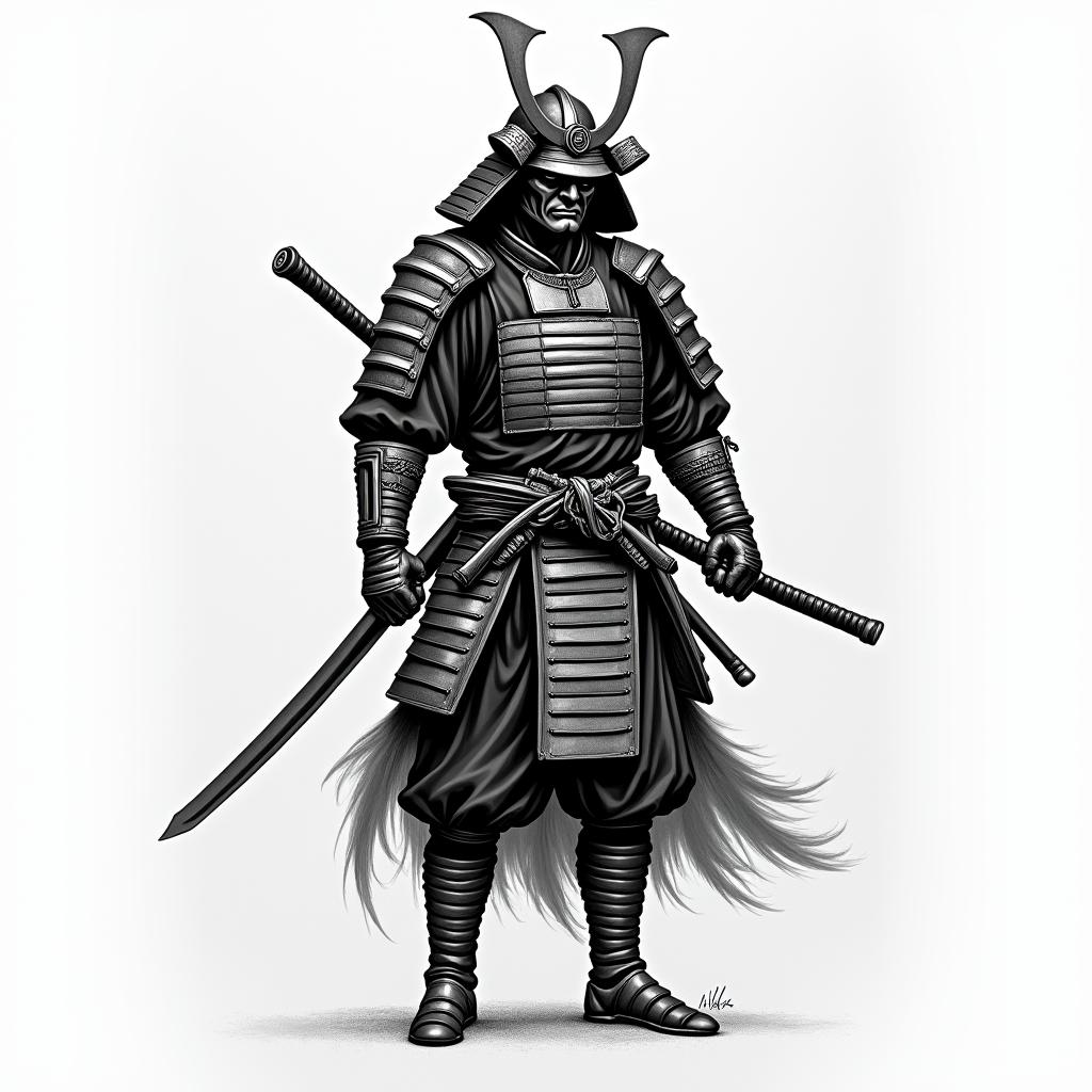 Samurai with a katanahigly detailed tattoo - Variation 11