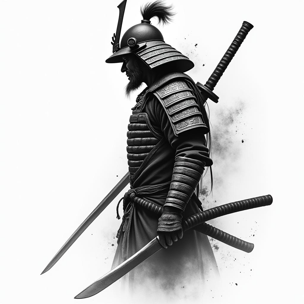 Samurai with a katanahigly detailed tattoo - Variation 13