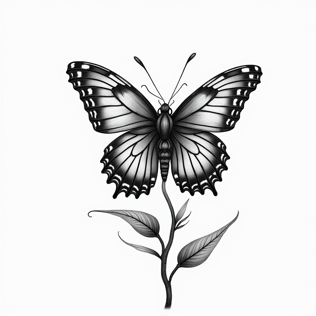 Blume Schmetterling Sonnein bohemian style tattoo, 8k - Variation 3