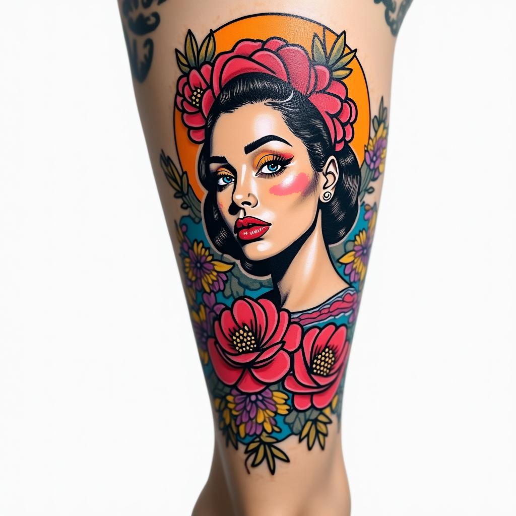 My name is BETE RENAUD, Use my name. Allude to modernity and God. It’s a tattoo on the calf.in pop art style tattoo, featuring bold and vibrant colors, exaggerated outlines, iconic imagery, inspired by comic books and speech bubbles, comic book characters, retro pop culture - Variation 4