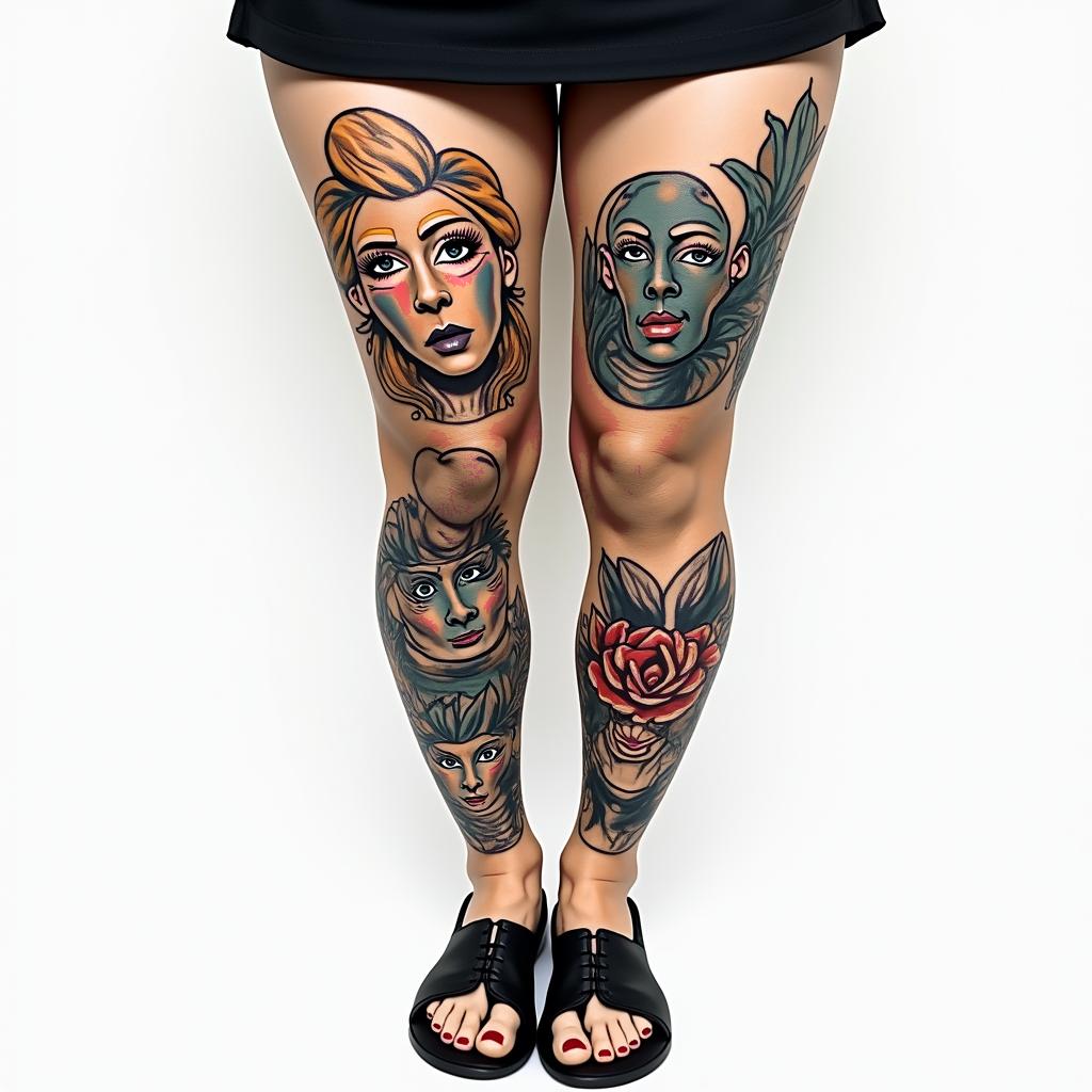 My name is BETE RENAUD, Use my name. Allude to modernity and God. It’s a tattoo on the calf.in pop art style tattoo, featuring bold and vibrant colors, exaggerated outlines, iconic imagery, inspired by comic books and speech bubbles, comic book characters, retro pop culture