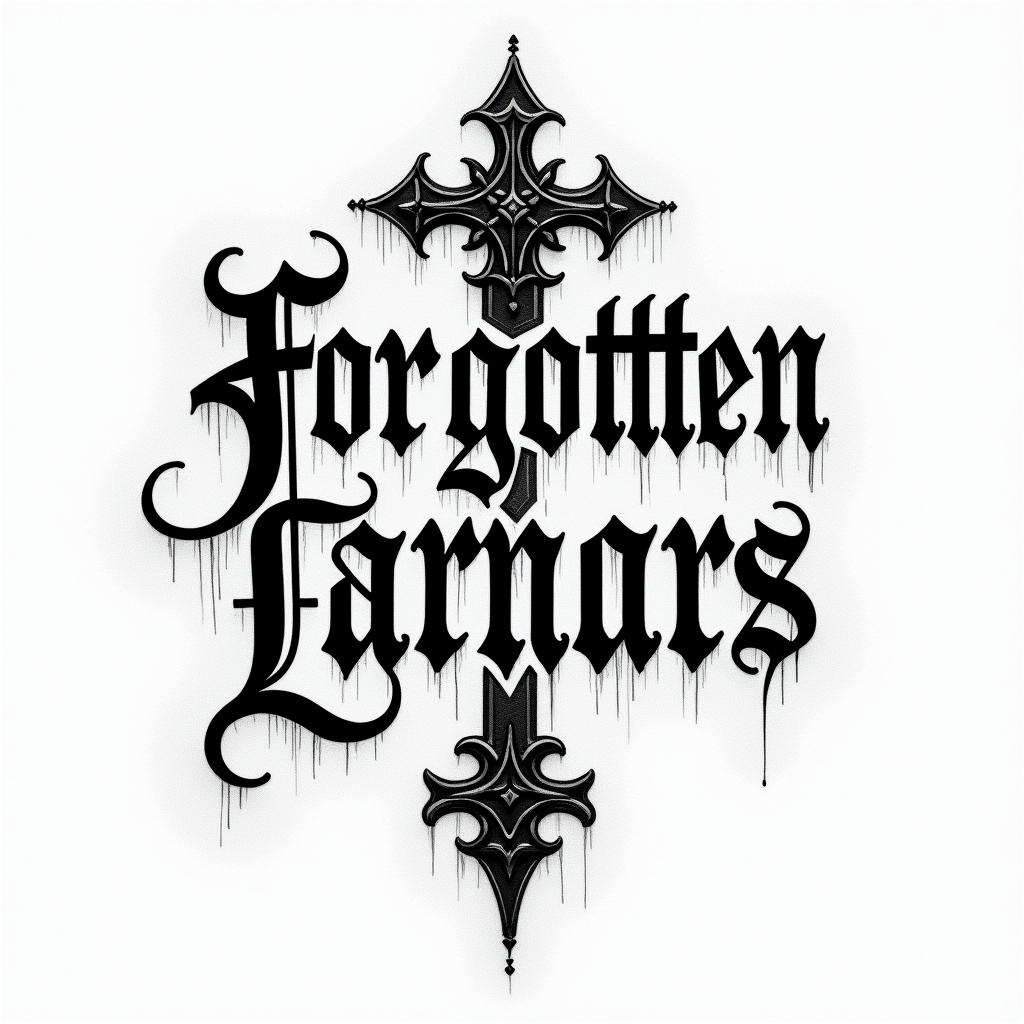 Forgotten gravetext-based tattoo, gothic font ultra-realistic, perfectly placed, high-quality font design, photo-realistic shading, 8k, high quality, finely detailed typography - Variation 4