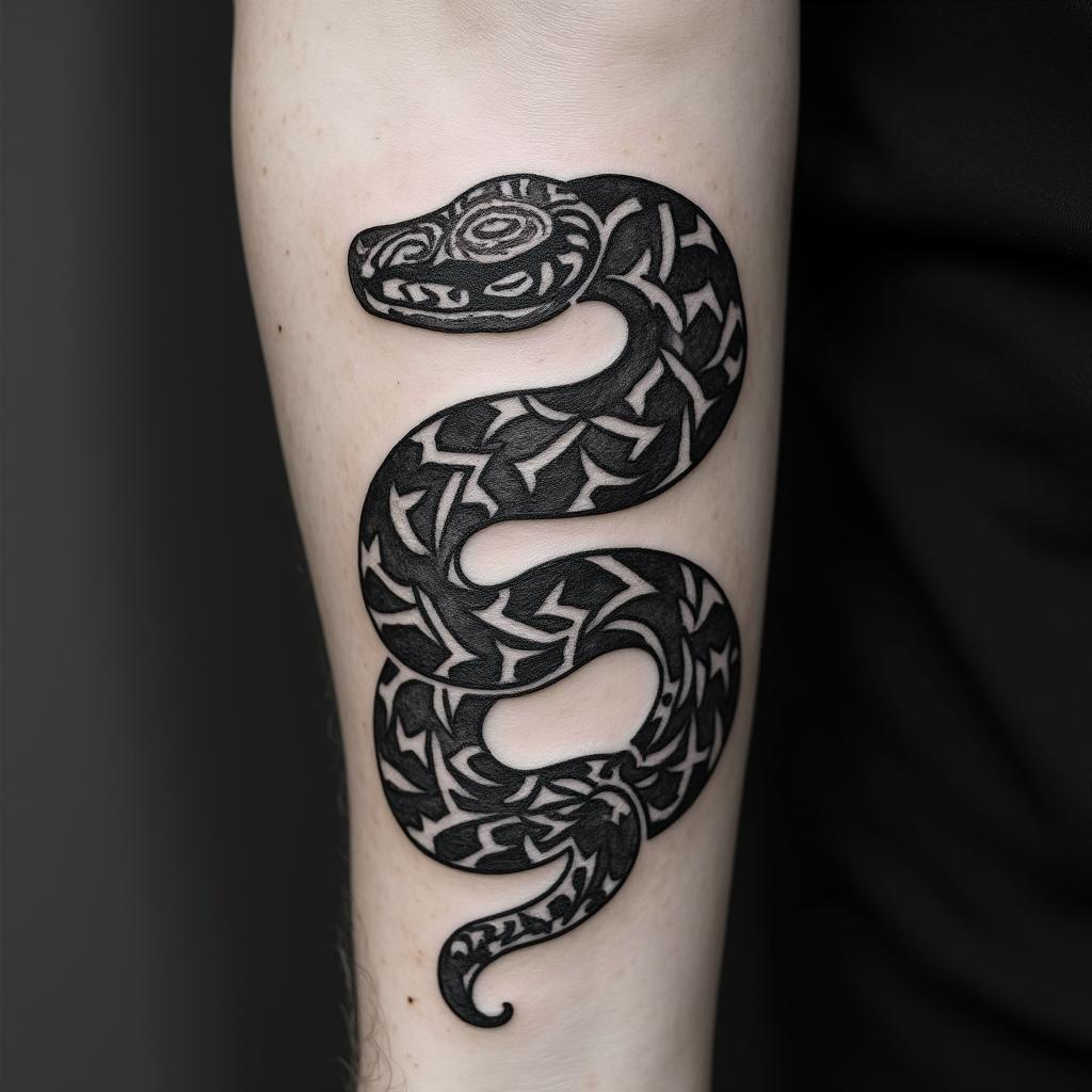 Sleeping Snakein tribal tattoo style, featuring bold and black geometric shapes, curved lines, intertwine and flow seamlessly, creating a powerful and symbolic design, polynesian and maori styles