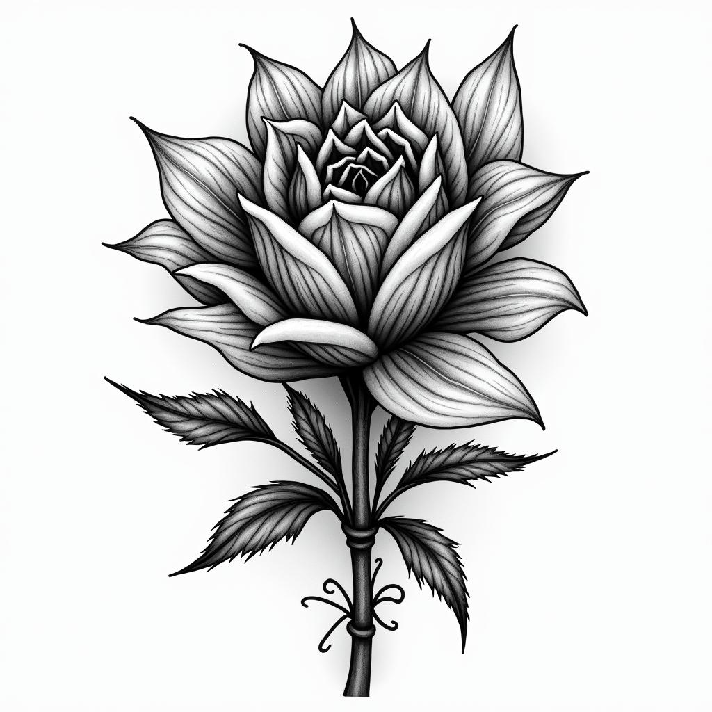 Pfingstrosein bohemian style tattoo, 8k - Variation 3