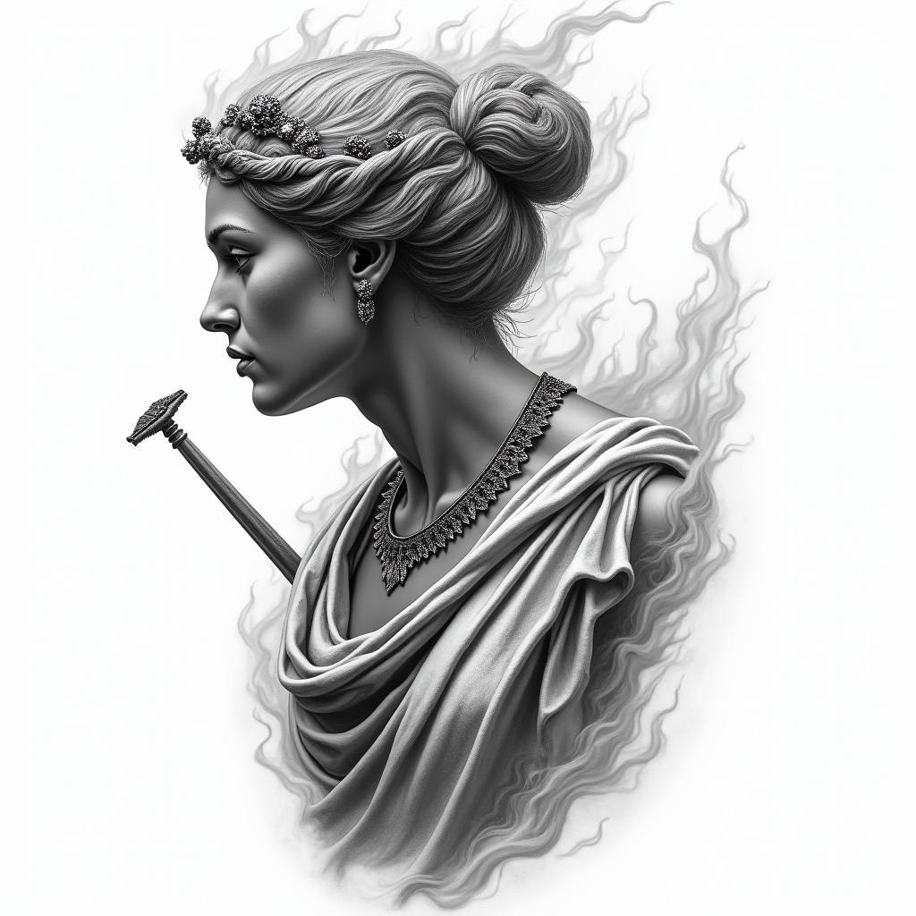 Athena, the goddess of war, firehigly detailed tattoo