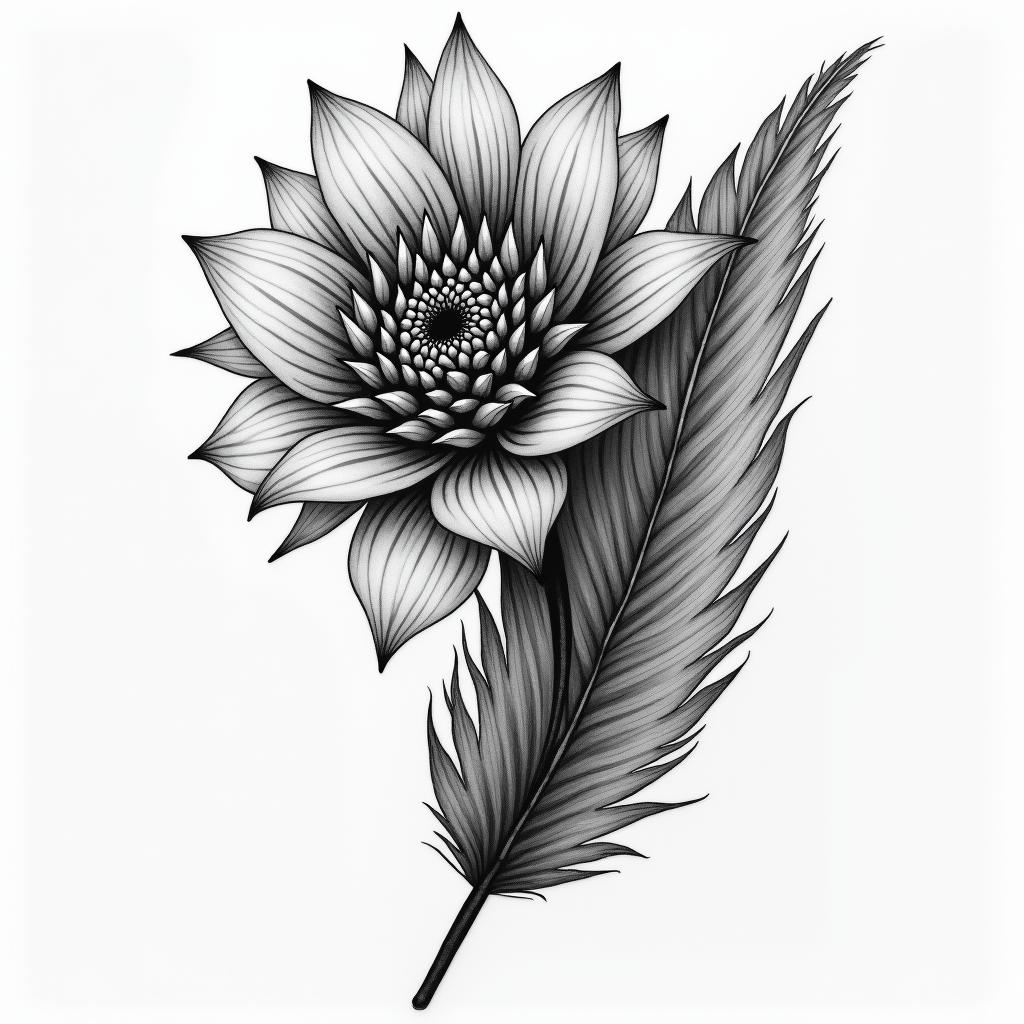 Memento mori memento vivire, 1985, on a featherhigly detailed tattoo - Variation 4