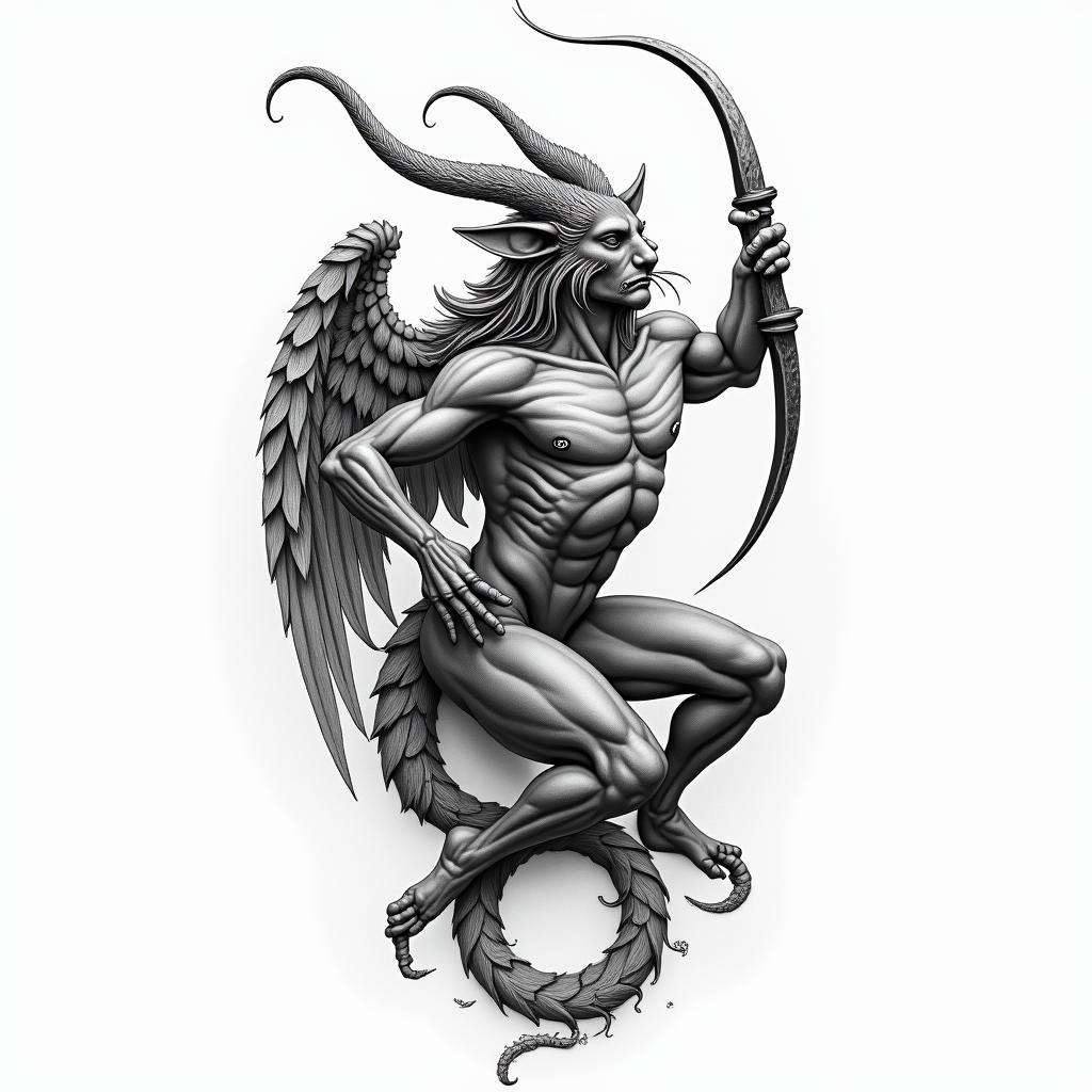 Sagittarius, nature, animals, footballhigly detailed tattoo